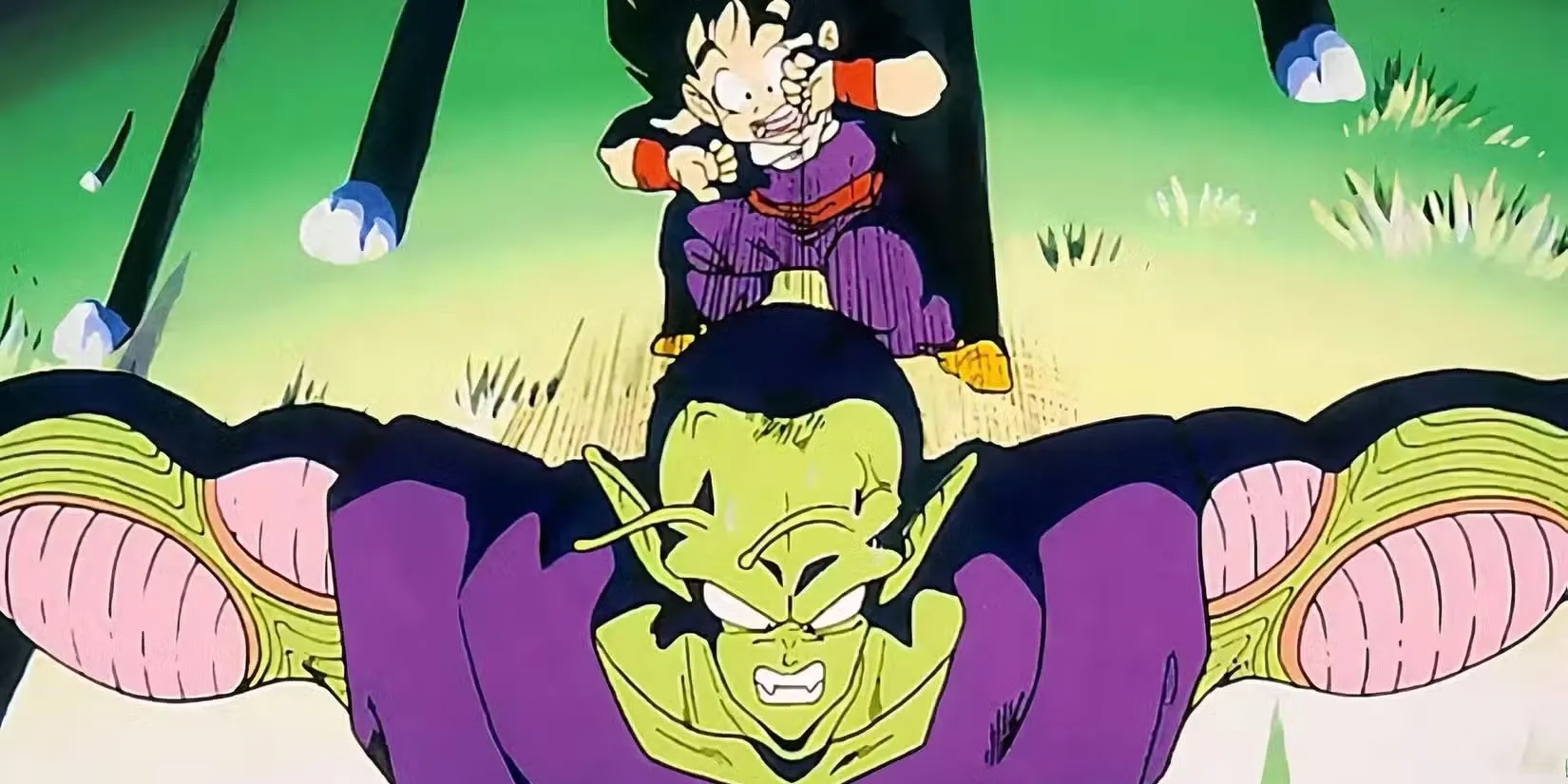 Gohan sợ hãi trên tiền tuyến đối đầu Nappa và Vegeta trong Saiyan Saga