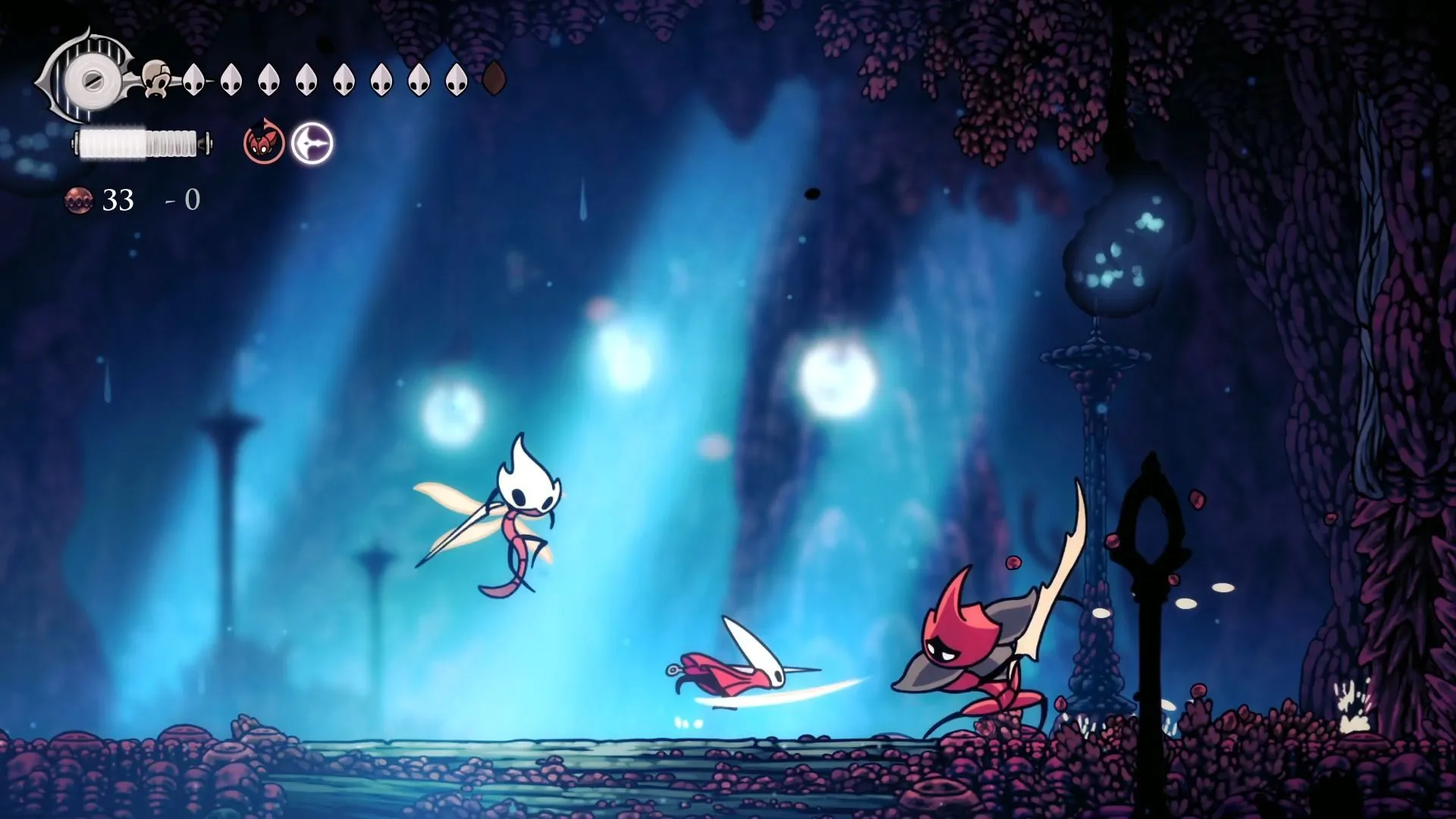 Hornet thực hiện chiêu Coral Slash, một đòn tấn công mạnh mẽ trong Hollow Knight Silksong