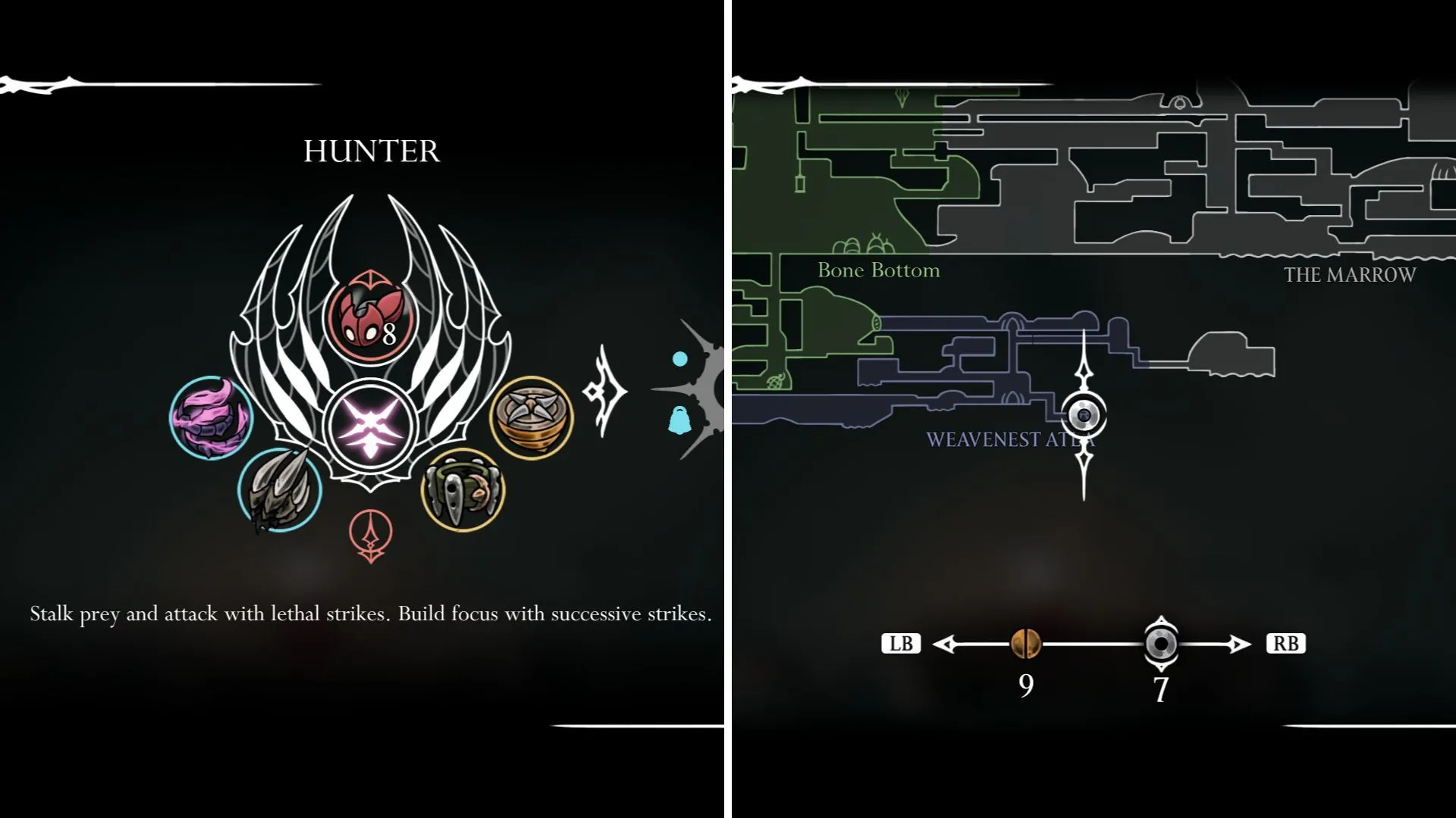 Hornet trong Hollow Knight Silksong cầm Hunter Crest, sẵn sàng chiến đấu