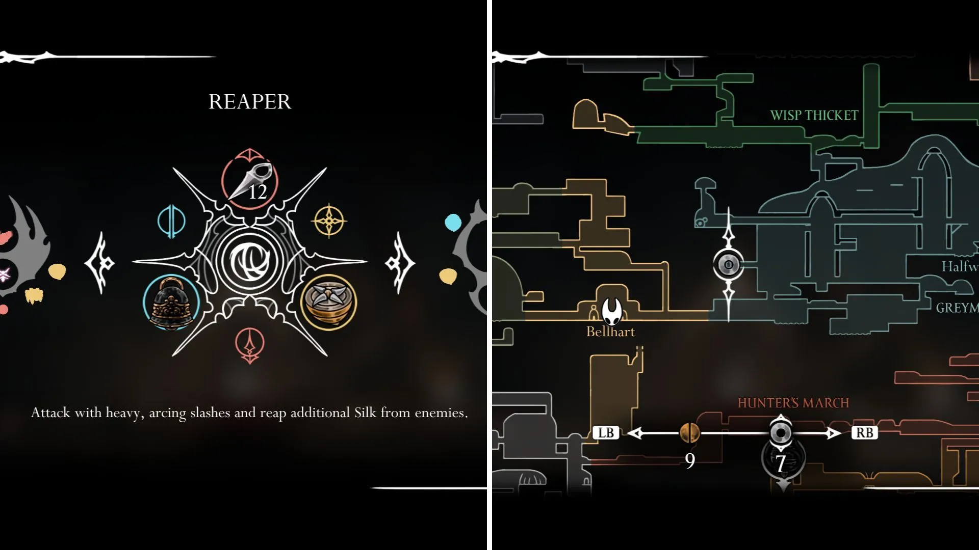 Hornet trong Hollow Knight Silksong sử dụng Reaper Crest, tấn công chậm rãi nhưng mạnh mẽ