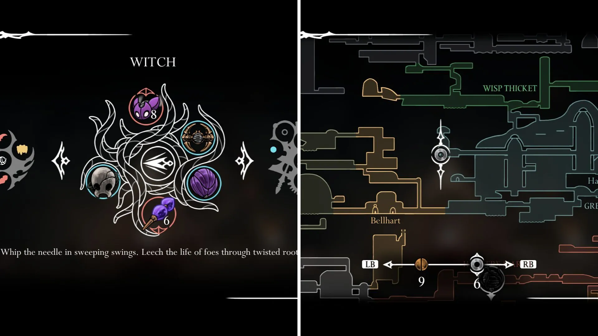 Hornet trong Hollow Knight Silksong với Witch Crest, tung ra đòn tấn công xúc tu