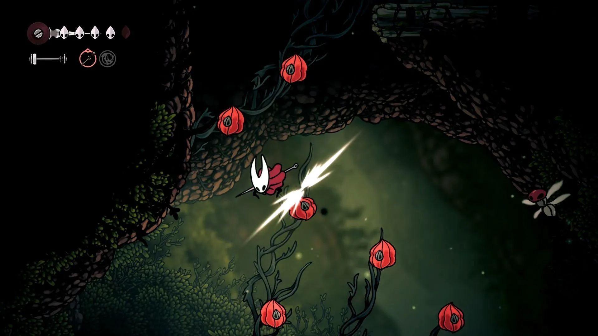 Hornet tung mình trên nấm độc trong Hollow Knight Silksong