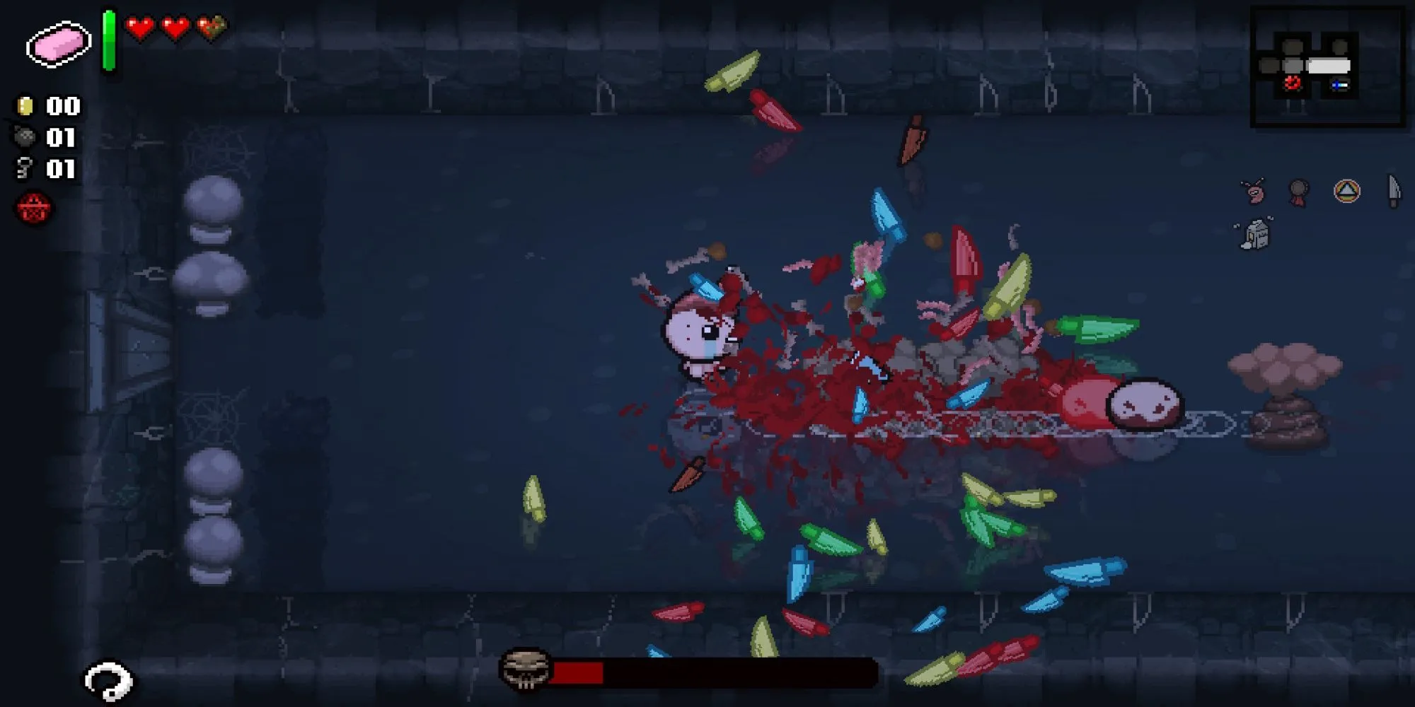Isaac với nước mắt tấn công kẻ thù trong The Binding of Isaac