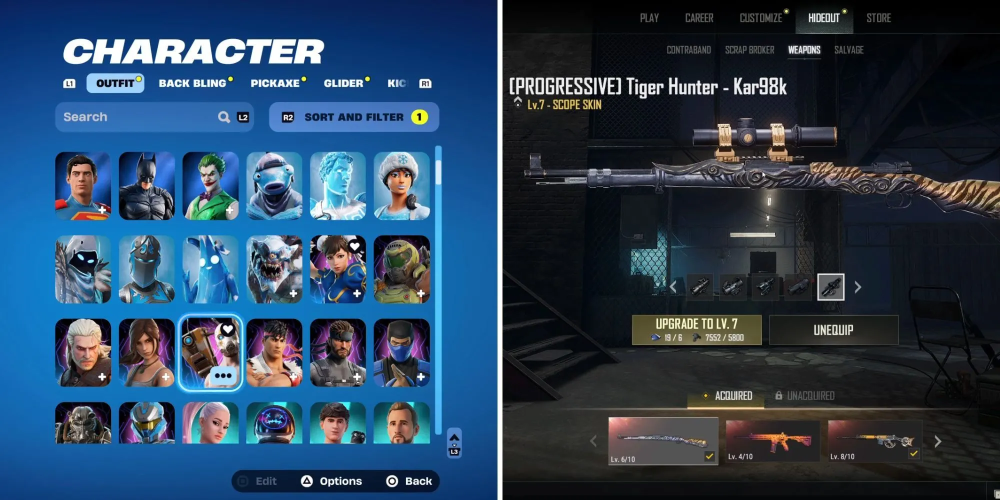 Kho tàng skin và vật phẩm trang trí phong phú của Fortnite, với các nhân vật nổi tiếng