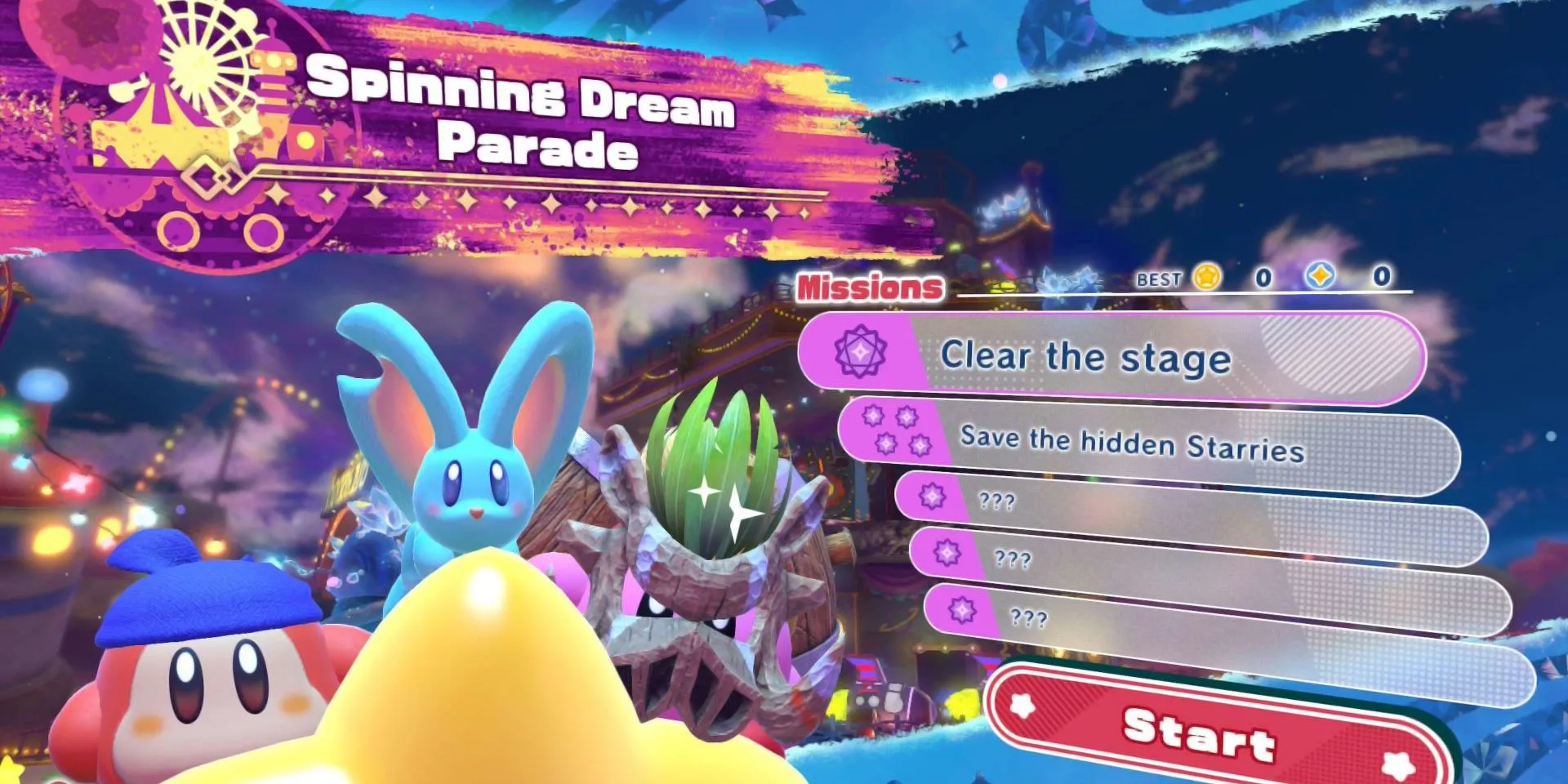 Kirby và các mục tiêu nhiệm vụ ẩn trong một màn chơi của Star-Crossed World