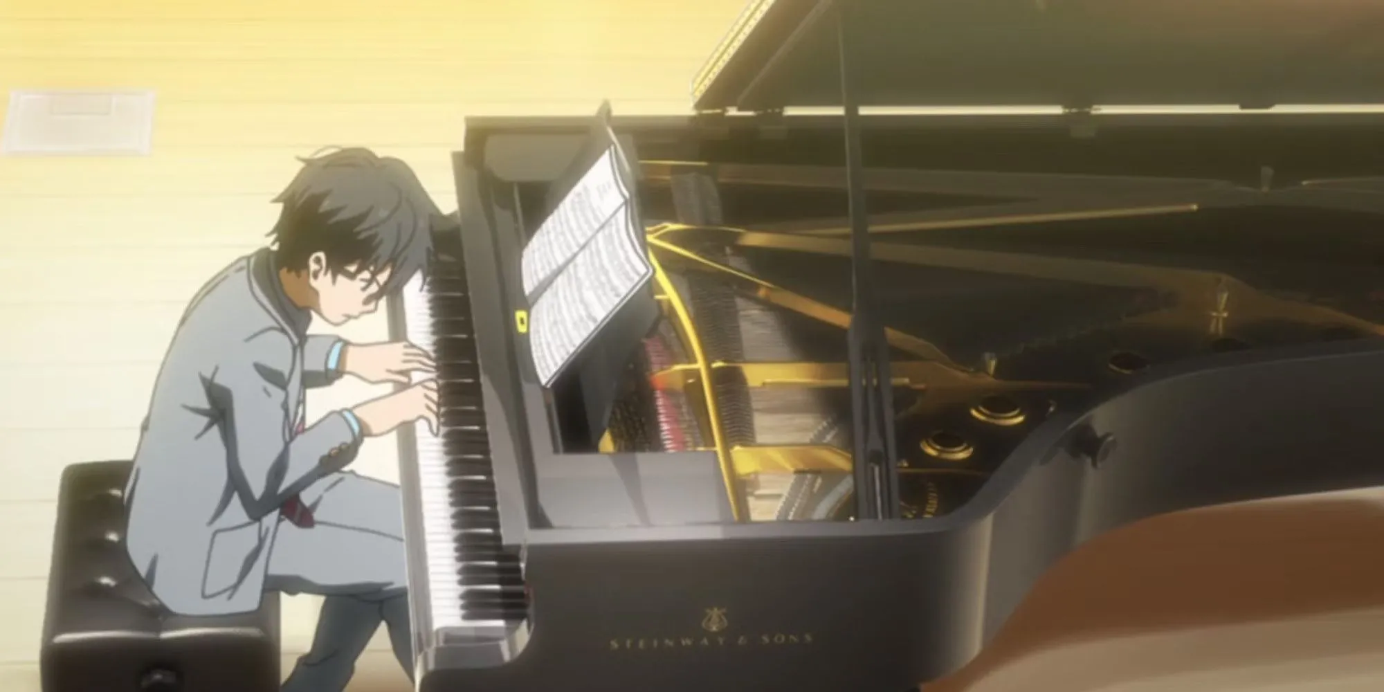 Kousei chơi piano trong Your Lie in April, biểu tượng của sự đấu tranh để vượt qua nỗi sợ hãi