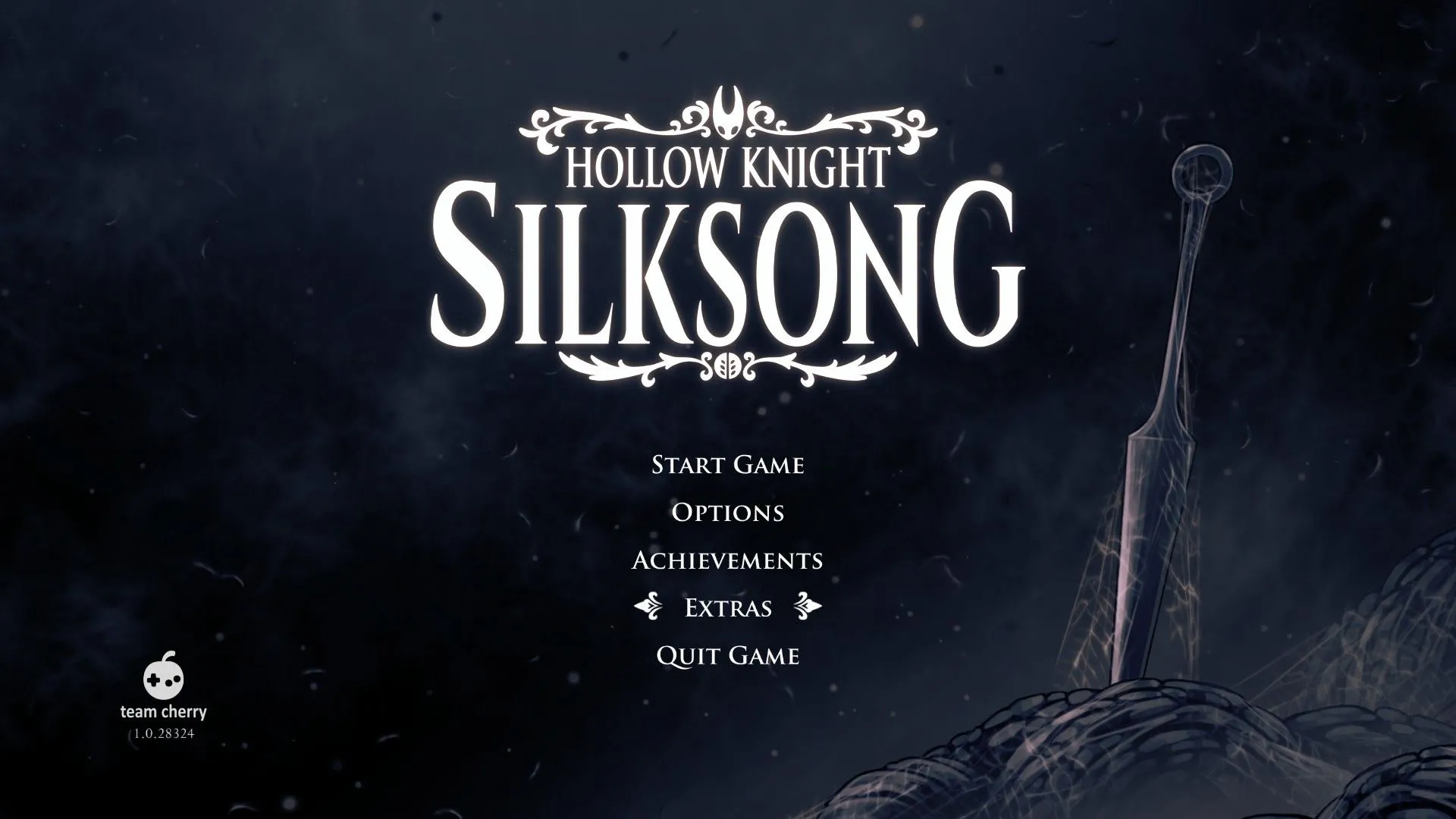 Màn hình tiêu đề sau khi hoàn thành Hollow Knight Silksong, biểu tượng cho hành trình đã qua