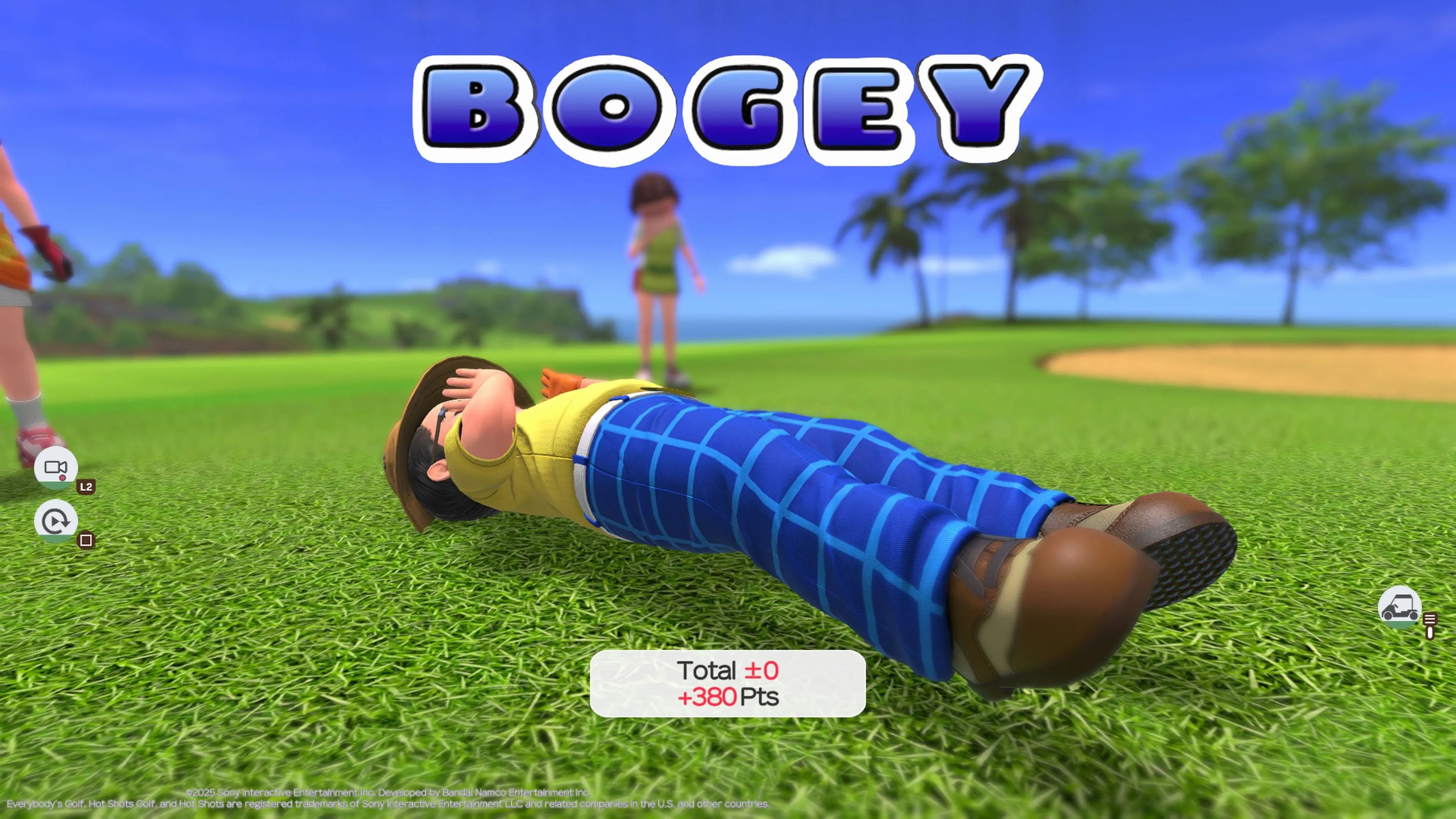 Người chơi đang thực hiện cú swing trong Everybody's Golf Hot Shots, thể hiện đồ họa tươi sáng nhưng hiệu suất kém.