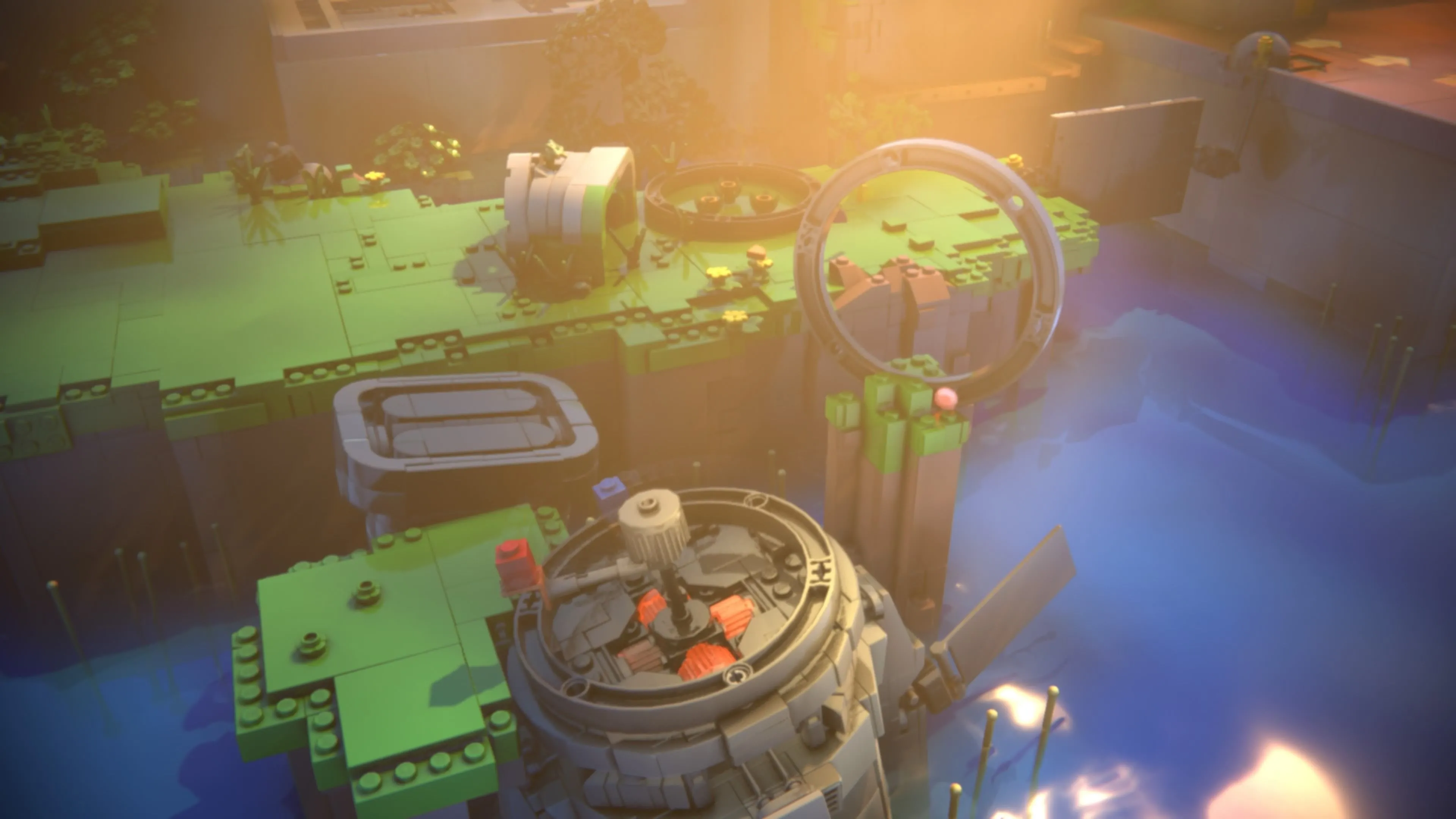 Nhân vật LEGO đang bay qua một vòng tròn màu xám, hướng đến trophy &quot;Go Through The Ring&quot; từ Rotator