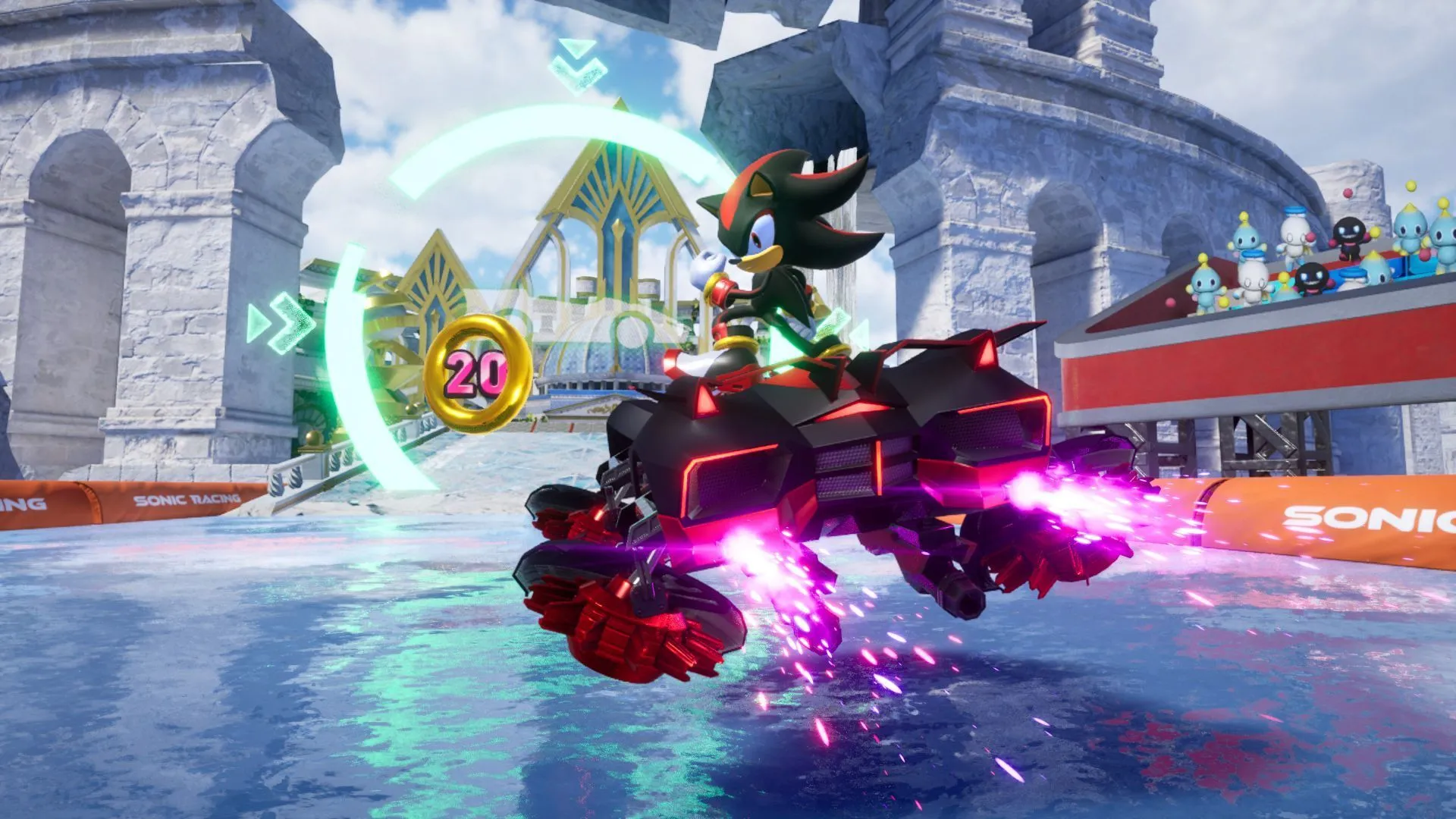 Nhân vật Shadow với xe đua tốc độ cao trong game Sonic Racing: CrossWorlds