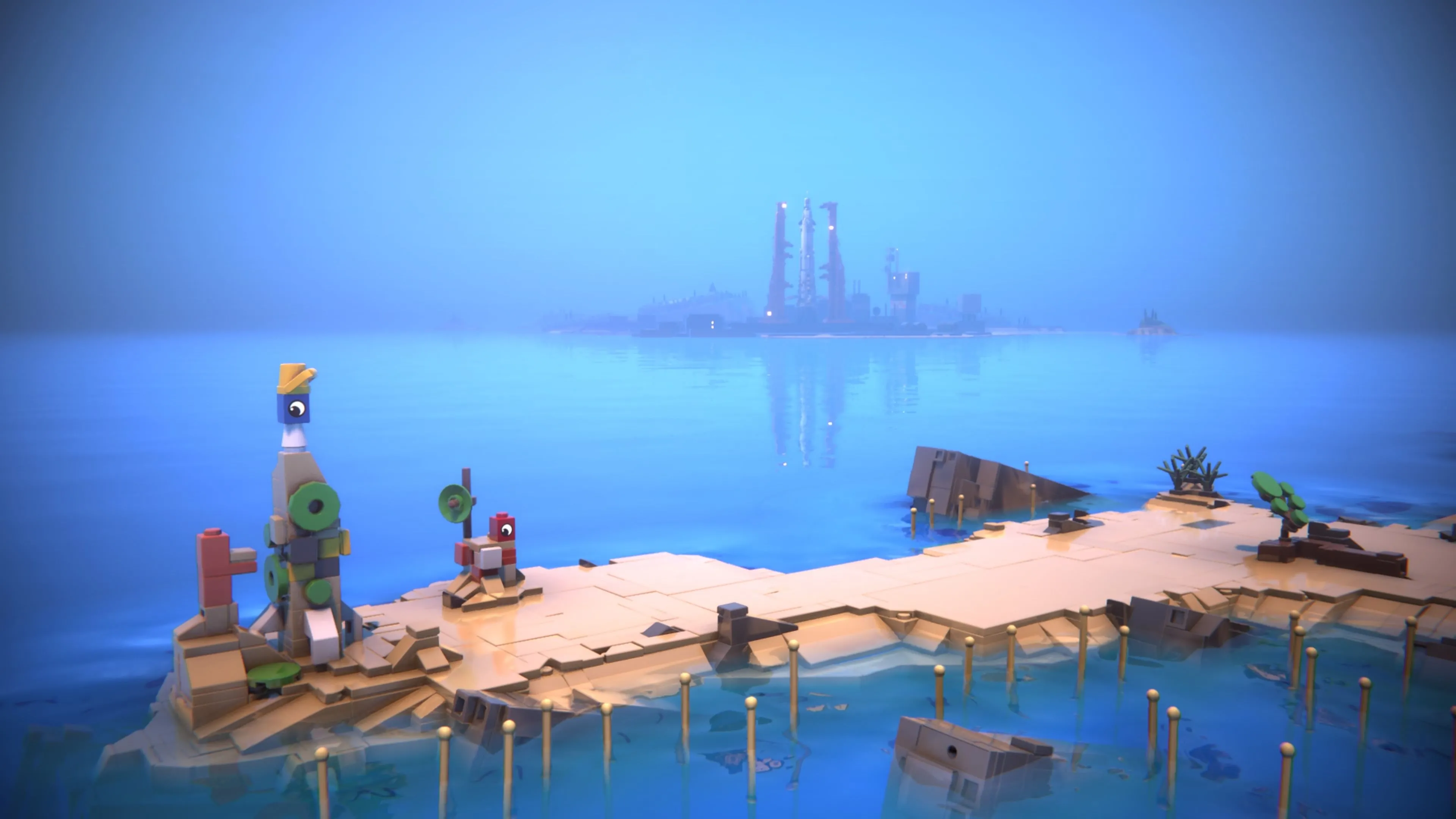 Red và Blue dạo chơi trên bãi biển, khởi đầu chương 1 của LEGO Voyagers