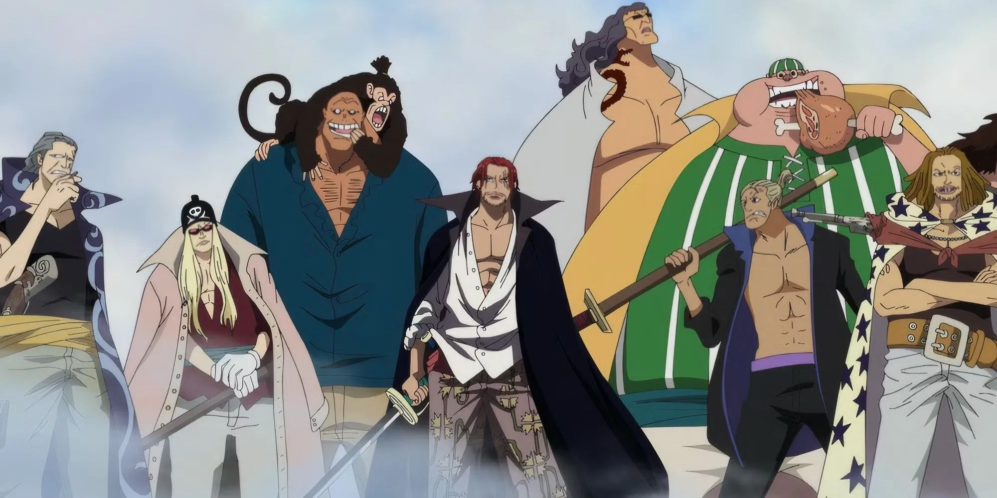 Shanks &quot;Tóc Đỏ&quot; cùng băng của mình, nổi tiếng với sự tinh tế và ảnh hưởng phi thường trong One Piece