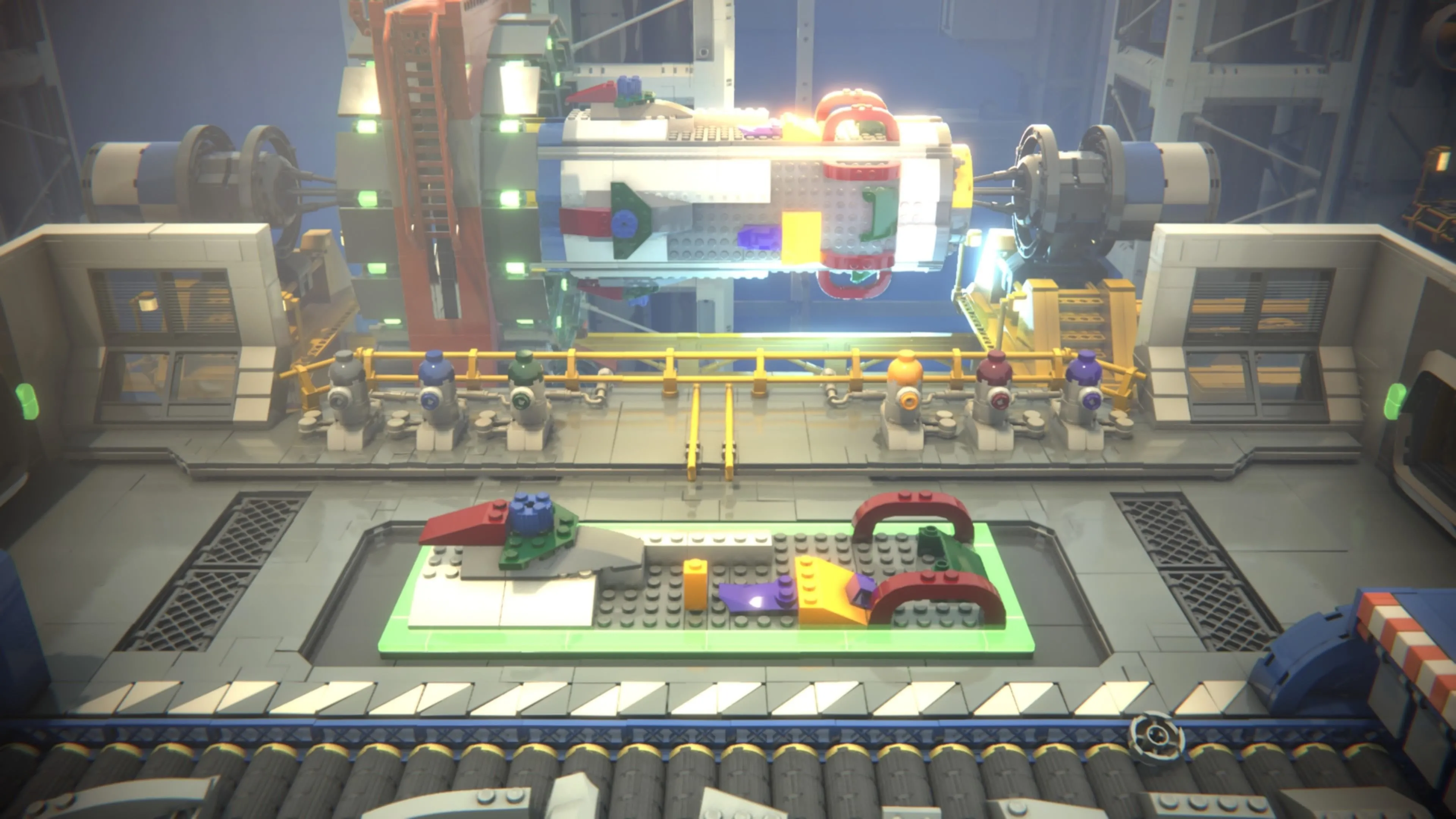 Tầng 1 của tên lửa LEGO hoàn thiện với nhiều màu sắc, minh họa trophy &quot;Stage 1 Complete&quot;