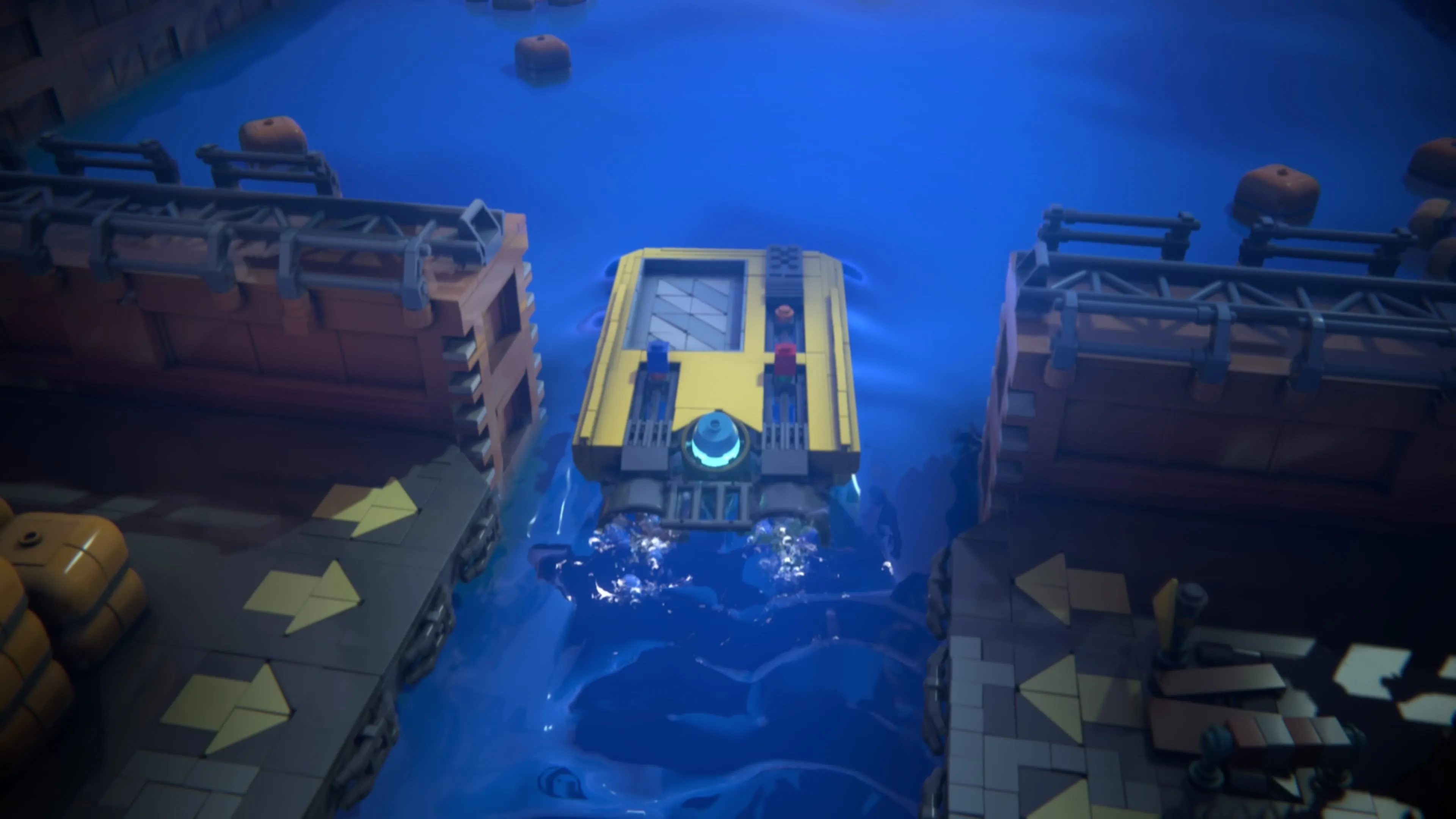 Thuyền LEGO màu vàng với hai nhân vật sẵn sàng khởi hành, minh họa trophy &quot;Sailing&quot; trong LEGO Voyagers