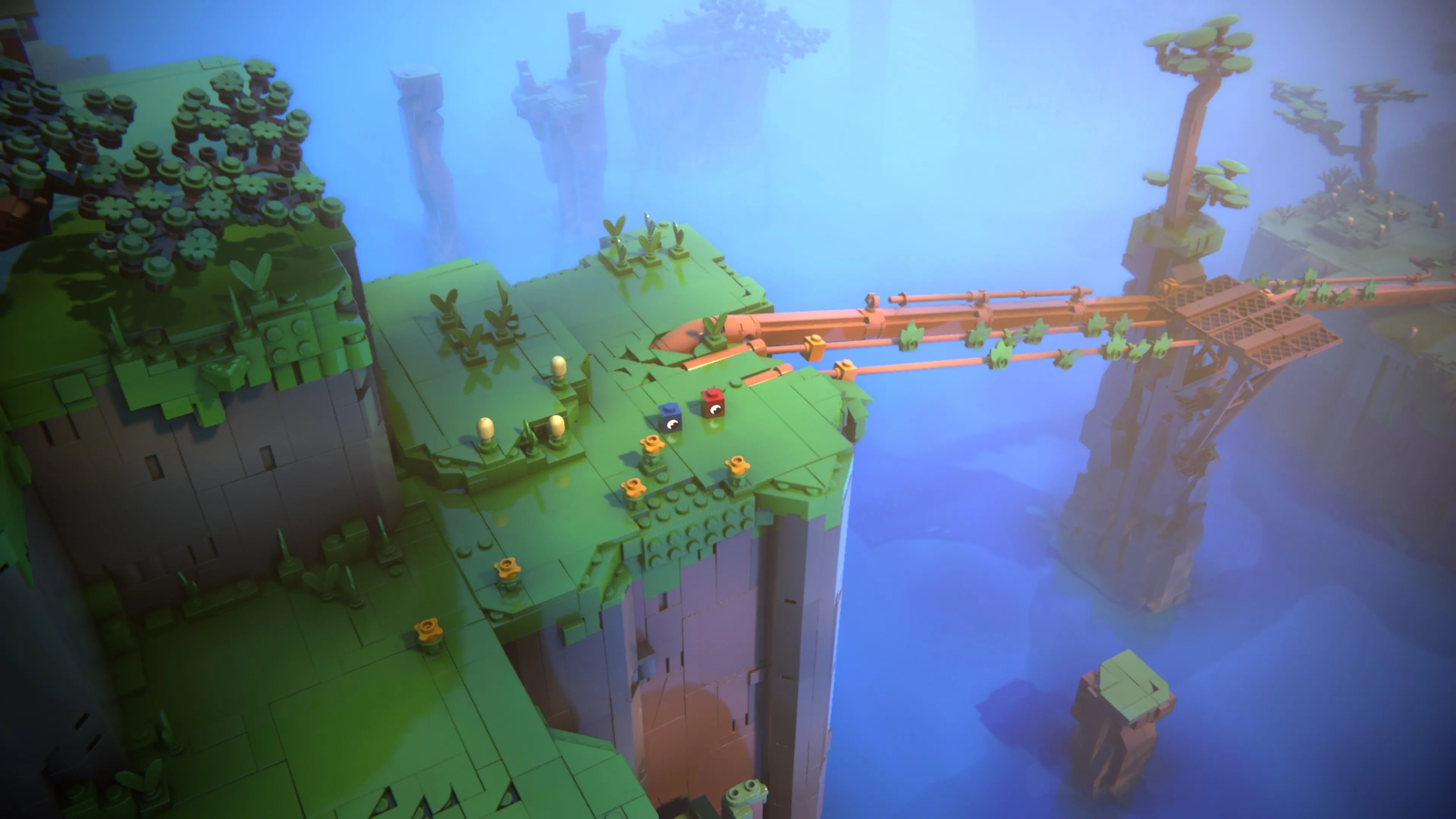 Trượt xuống đường ống khổng lồ bằng cách nhảy lên gạch vàng trong LEGO Voyagers