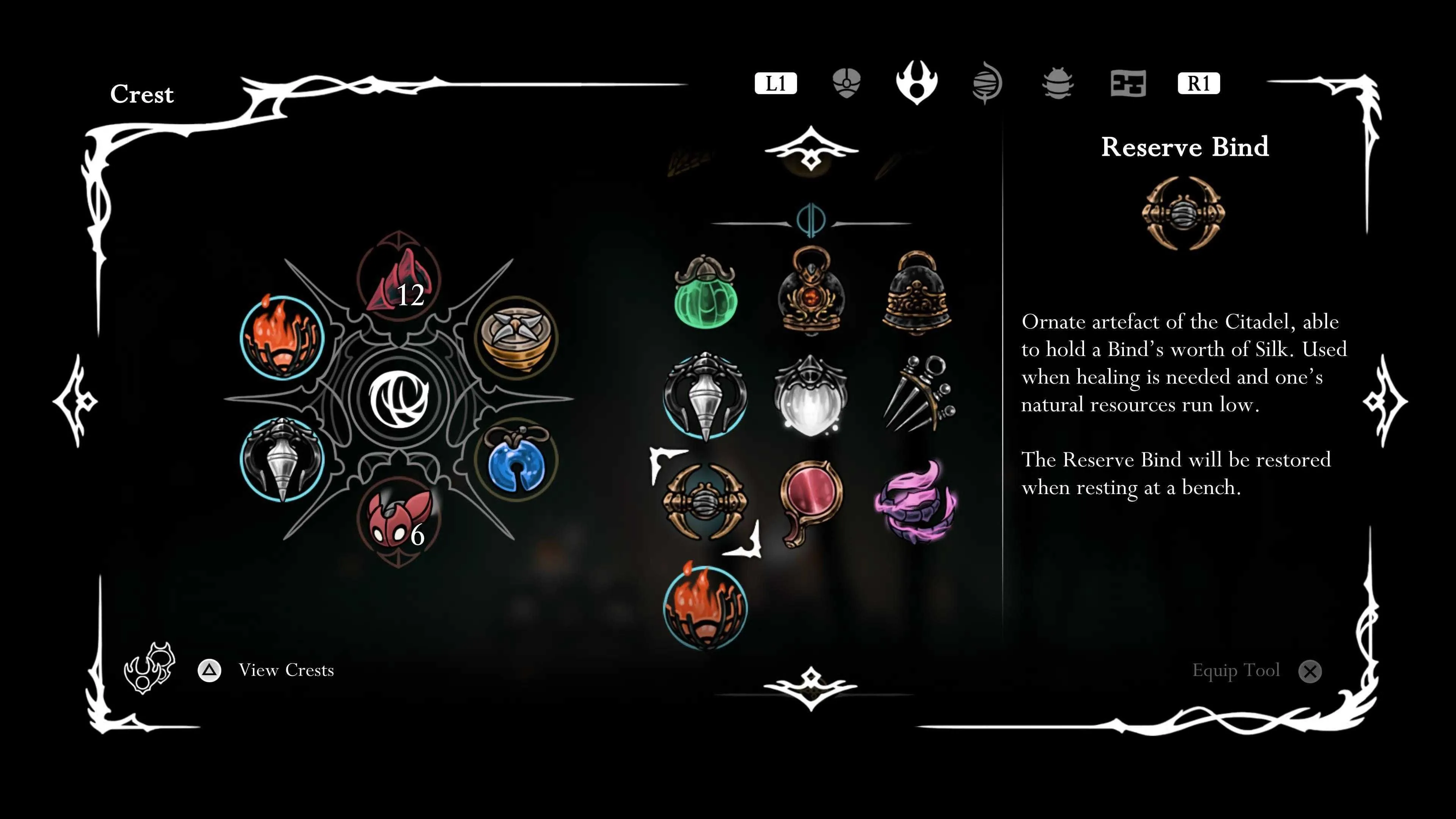 Vật phẩm Reserve Bind trong Hollow Knight Silksong